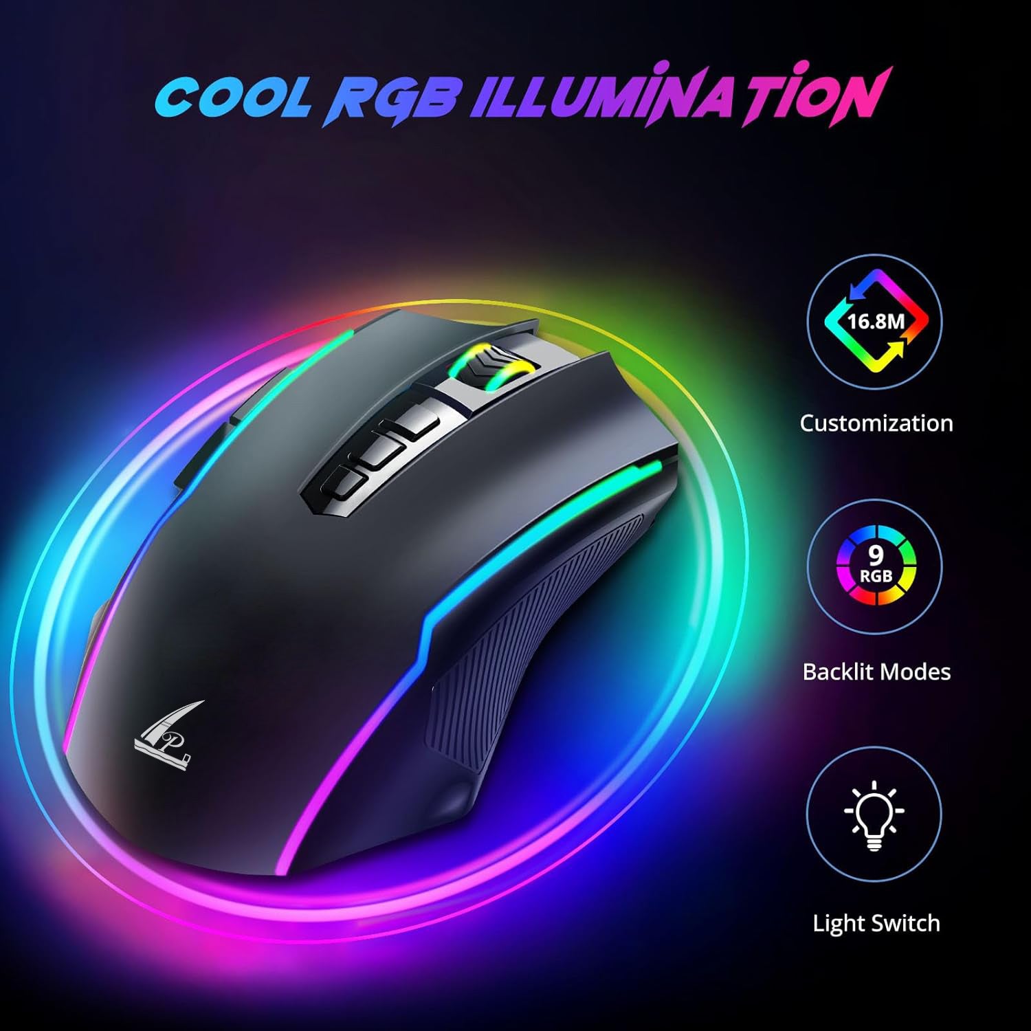 Wireless Gaming Mouse,Tri-Mode 2.4G/USB-C/Bluetooth Mouse Up to 10000DPI,Chroma RGB Backlit,Ergonomic Mouse with 8 Programmable Buttons,Rechargeable Computer Mouse for Laptop,PC,Mac