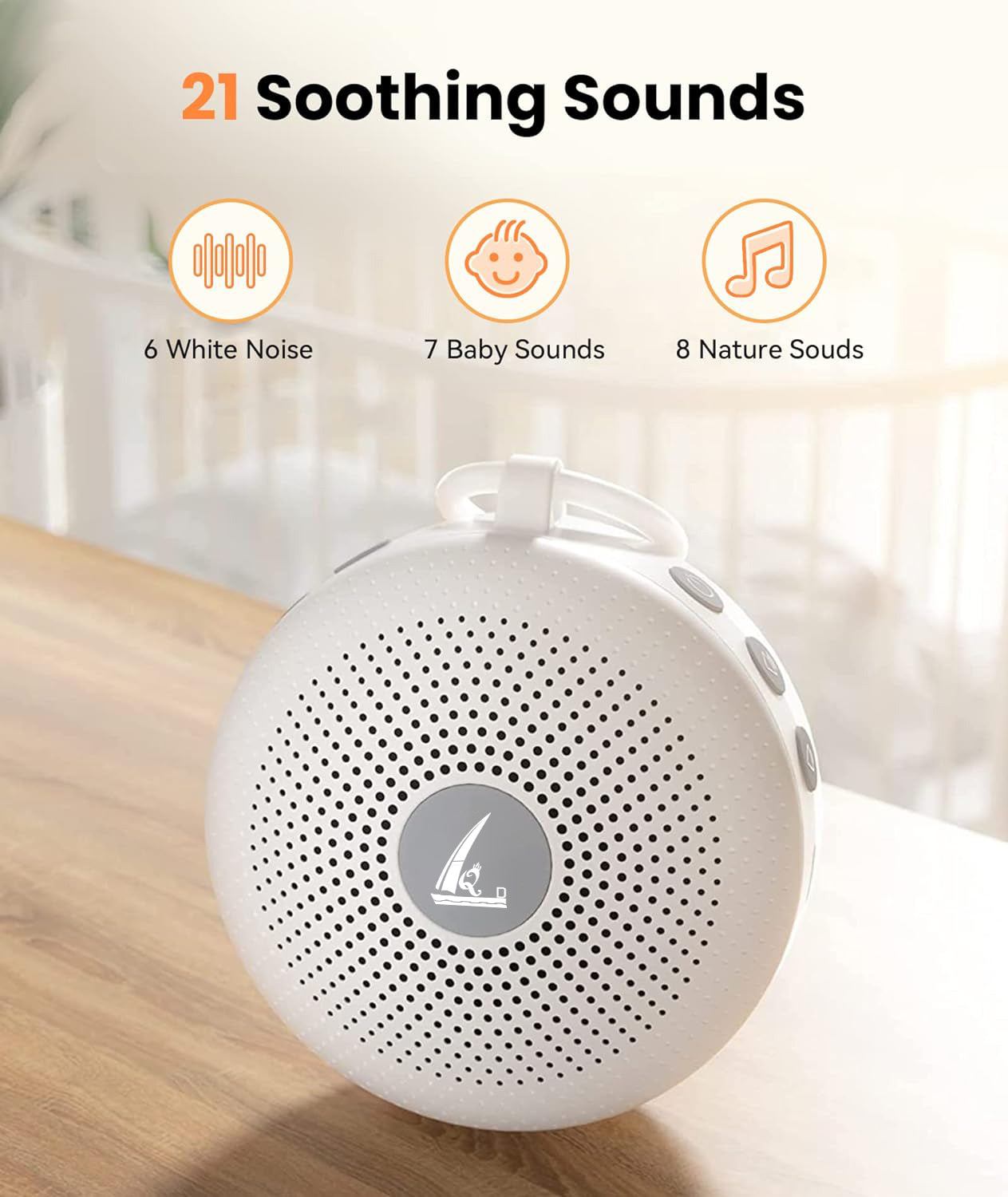 Portable Sound Machine For Baby Adult, Features Powerful Battery, 21 Soothing Sound, Noise Canceling For Office & Sleeping, Sound Therapy For Home, Travel, Registry Gift