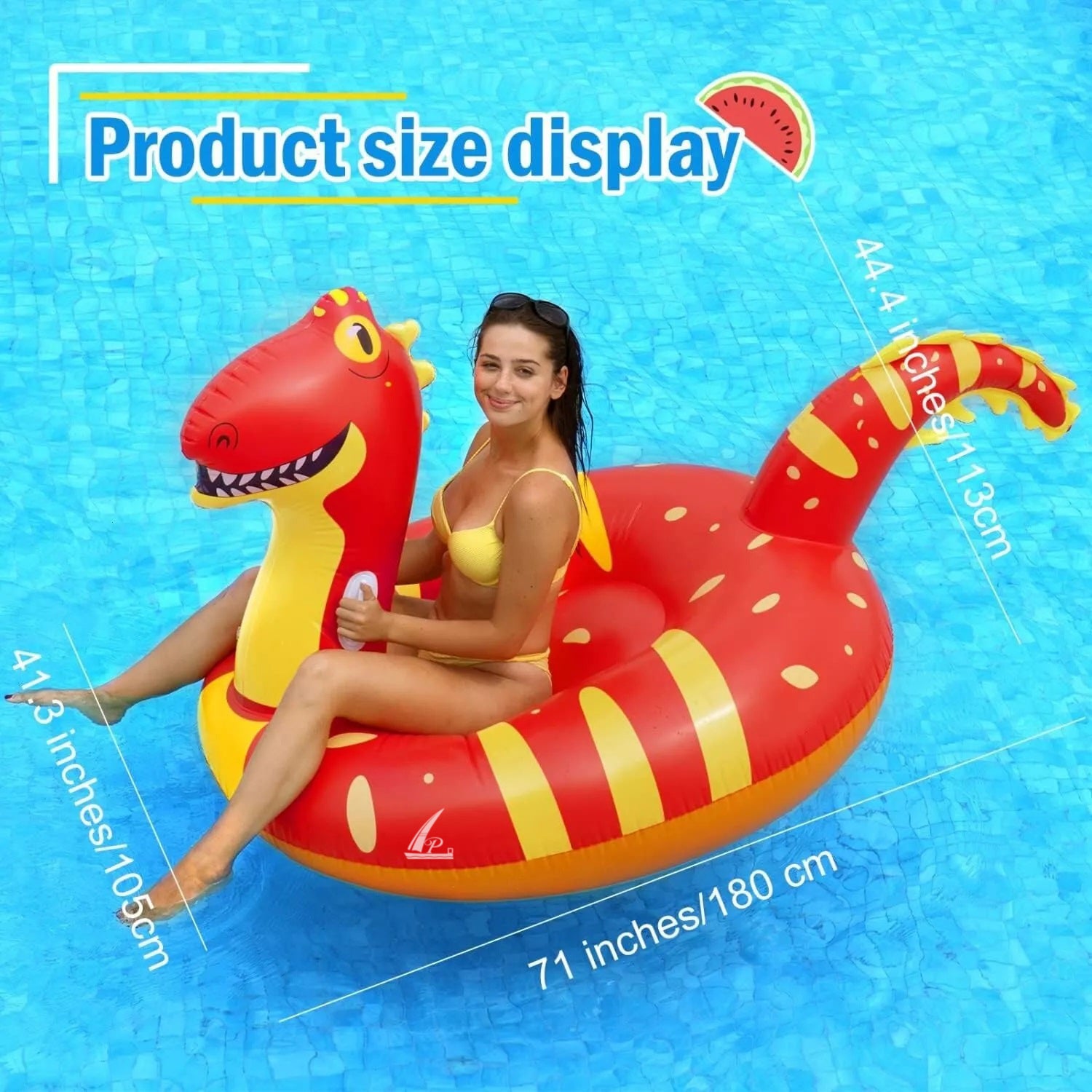 APD-Giant Inflatable Dinosaur Pool Float, 95'' Fun Pool Floaties for Kids and Adults, Dinosaur floatie Ride-On Pool Raft Lounge, Summer Pool Toys for Party, Beach, Swimming