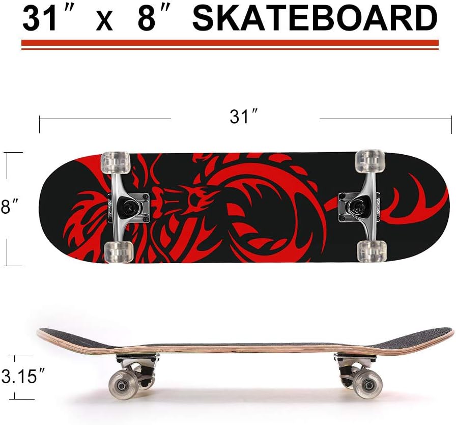 APQ-Skateboard Complete Longboard Double Kick Skate Board Cruiser 8 Layer Maple Deck for Extreme Sports and