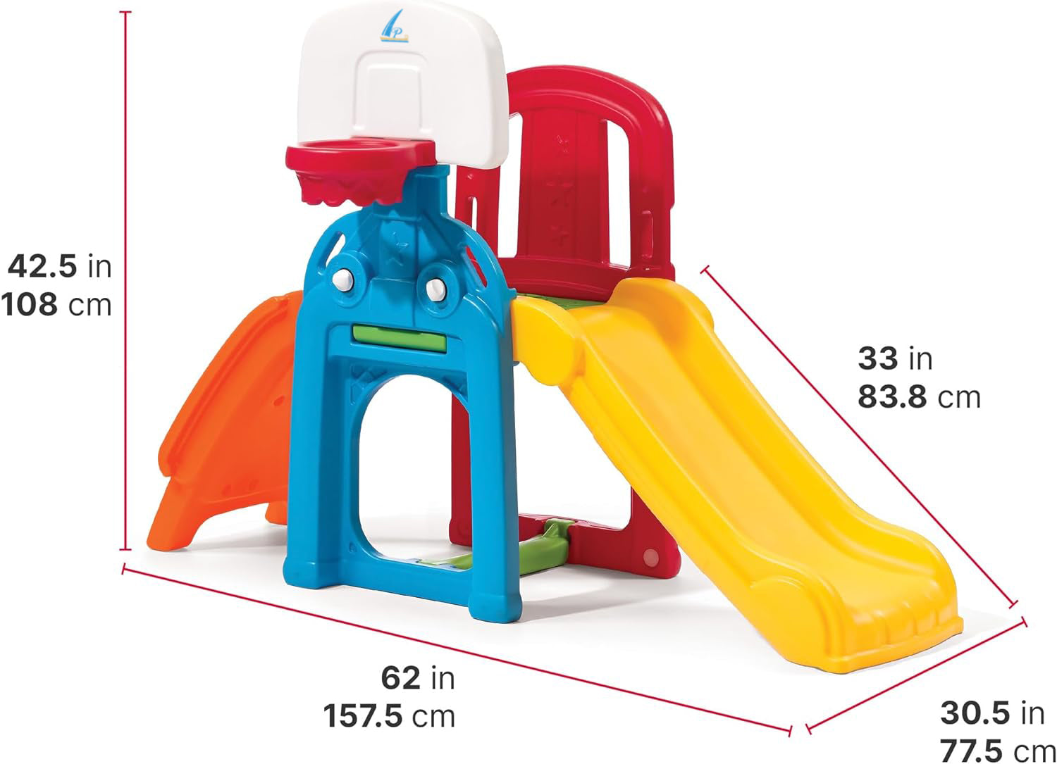 APD Time Sports Climber & Slide for Kids, Indoor/Outdoor Playground Set, Slide, Basketball Hoop, Climbing Wall, Easy to Assemble, Backyard Playset, Kids Ages 2 – 6 Years Old