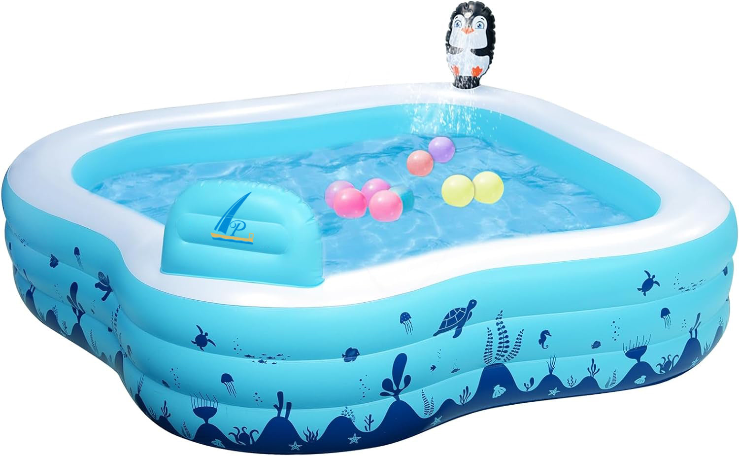 APD Kiddie Pool Inflatable Swimming Pool, 122"*71"*20" Oversized Thickened Family Kiddie Blow Up Pool for Kids&Adults, Inflatable Seat with Backrests Lounge Pool for Backyard Outdoor Summer Water Party