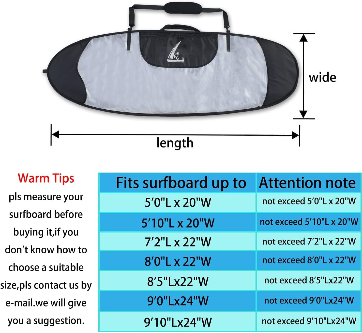 AQD Surfboard Cover and Surfboard Storage Bag for Outdoor Travel,5'0"-9'10" Surfboard Bag,Maximum Protection for Your Surfboard