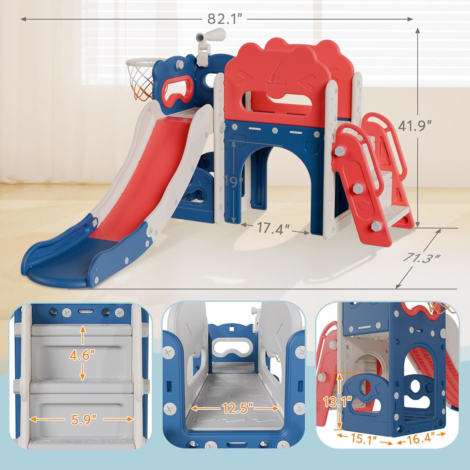 APD Time Sports Climber & Slide for Kids, Indoor/Outdoor Playground Set, Slide, Basketball Hoop, Climbing Wall, Easy to Assemble, Backyard Playset, Kids Ages 2 – 6 Years Old