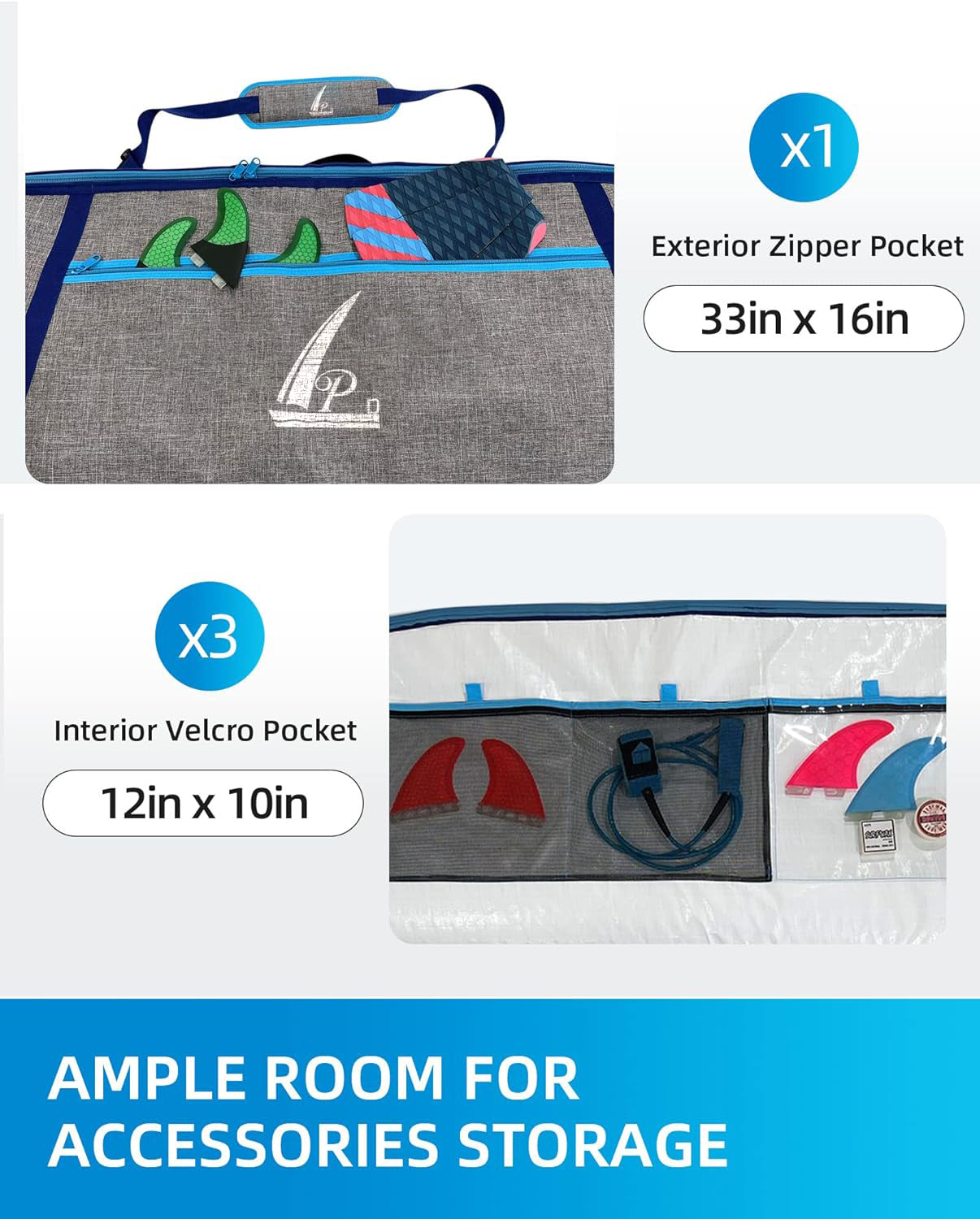 APD Surfboard Longboard Travel Bag Double for 2 Boards 6'0, 6'6, 7'0, 7'6, 8'0, 8'6, 9'0, 9'6, 10'0