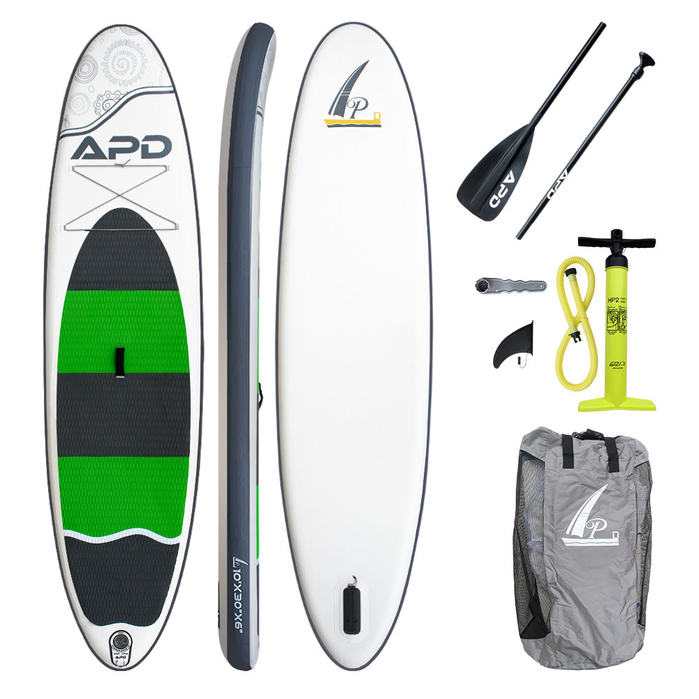 APD Inflatable Stand Up Paddle Board 10X30X6 (Green)