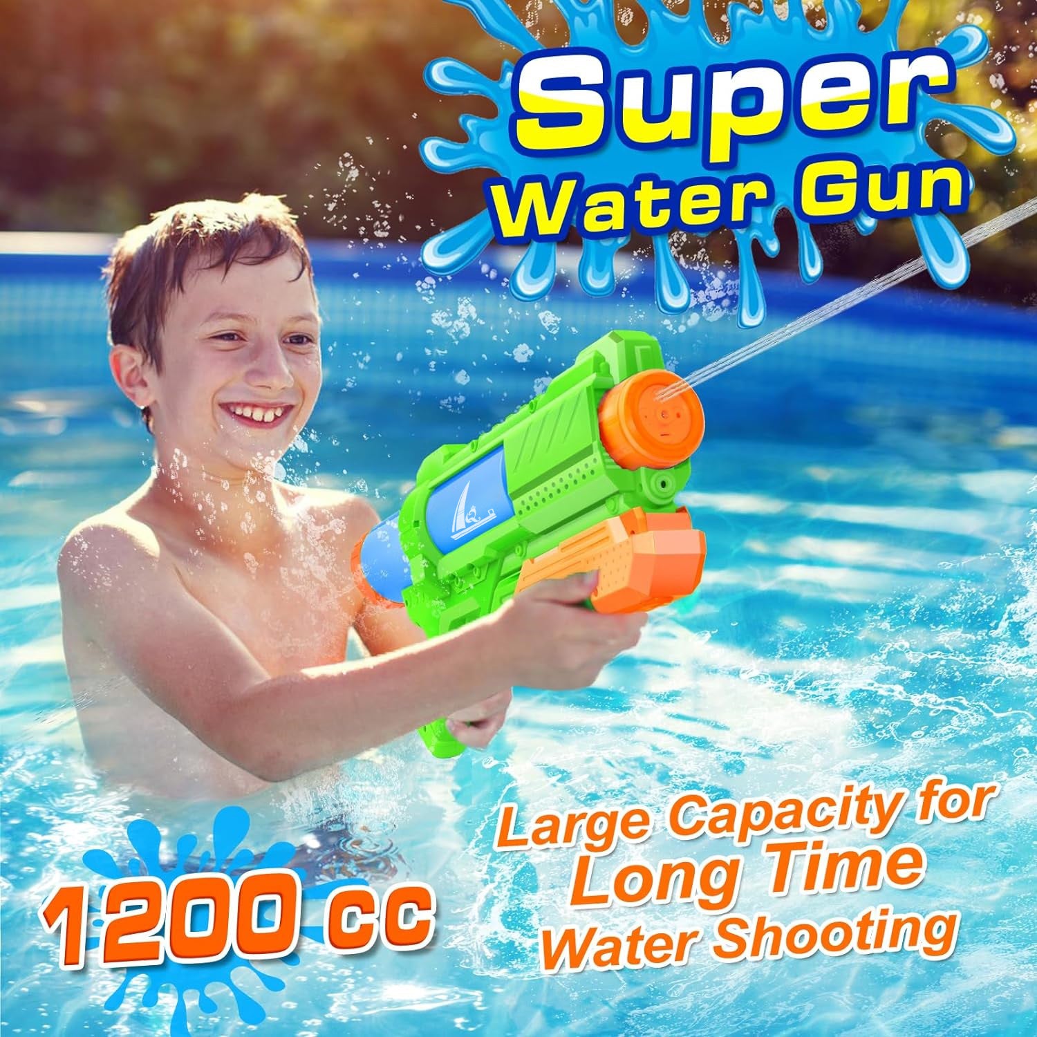 AQD Super Water Gun for Kids Adults: 2 Pack Squirt Blasters 1200cc Super Water Gun Soaker with Impressive Range - Ideal Toys for Boys Girls Summer Outdoor Swimming Pool Beach Sand Water Fighting Fun